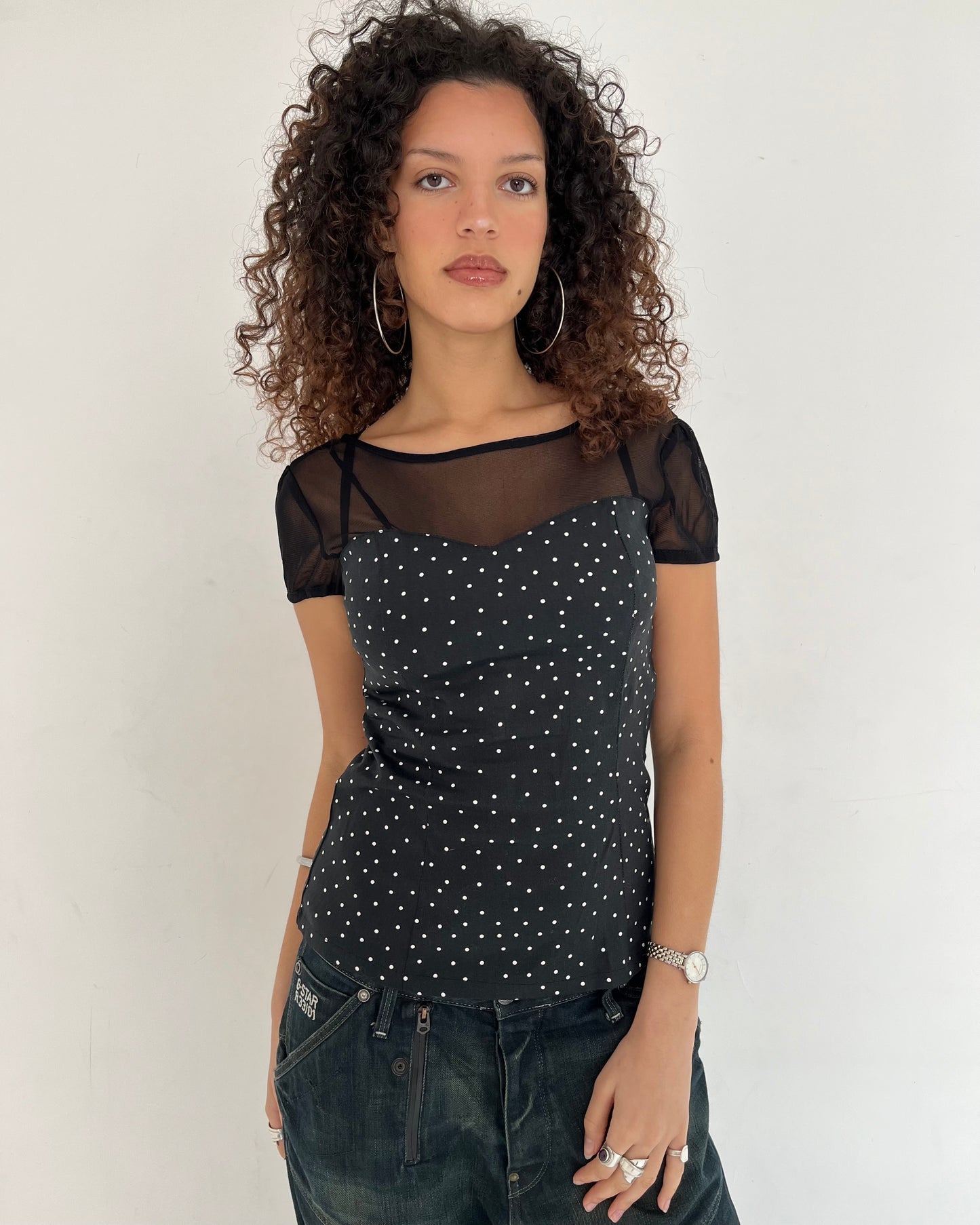 polka dot top, S