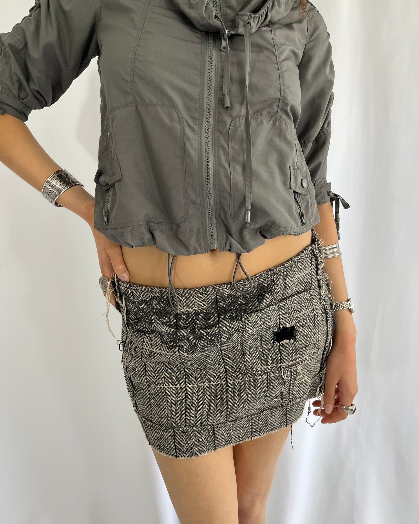 distressed mini skirt, M