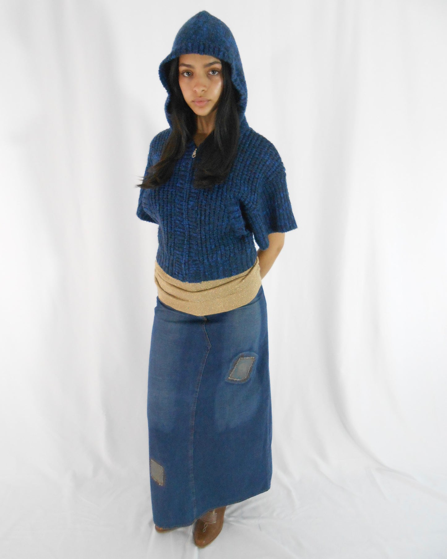 denim maxi skirt, S
