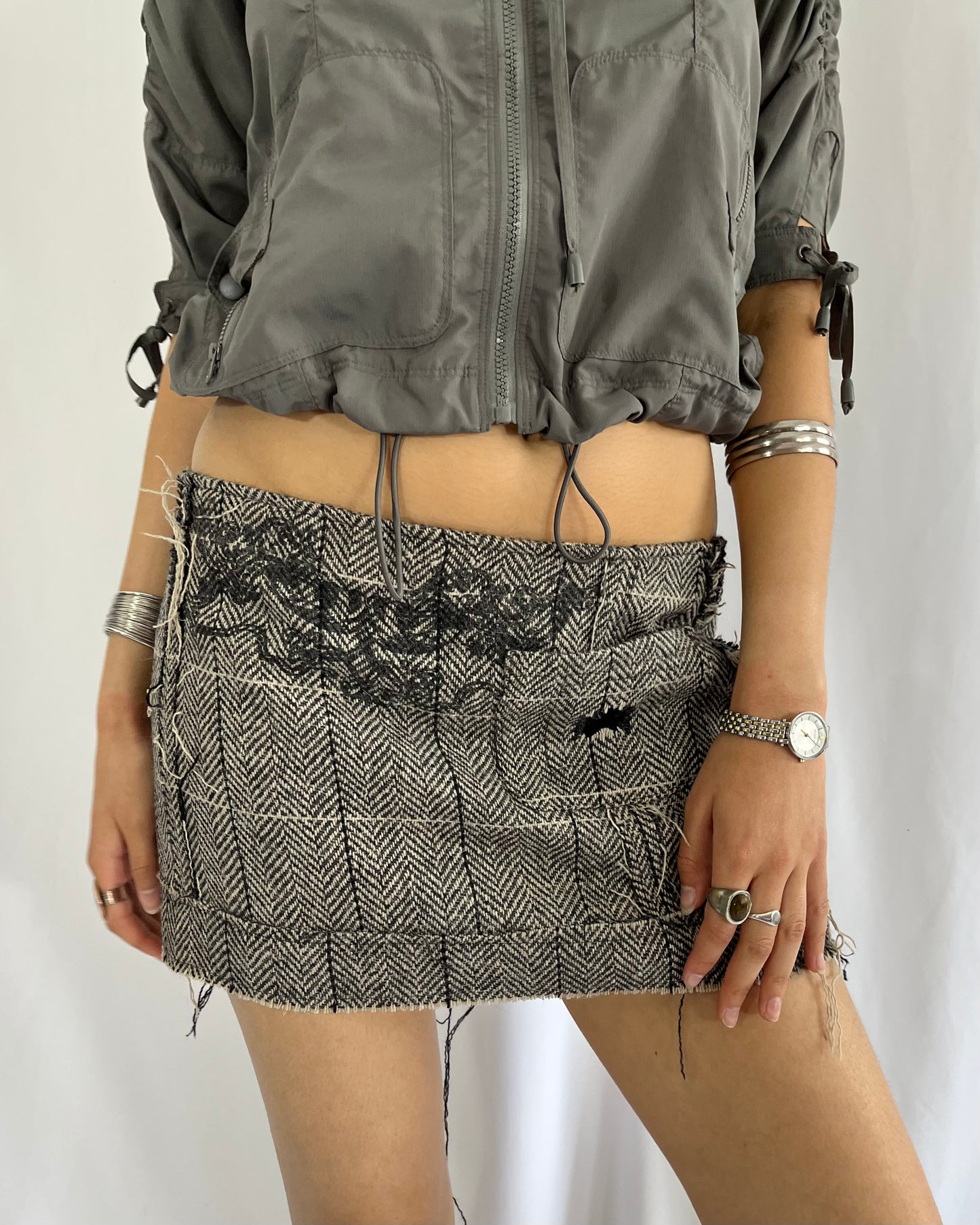distressed mini skirt, M