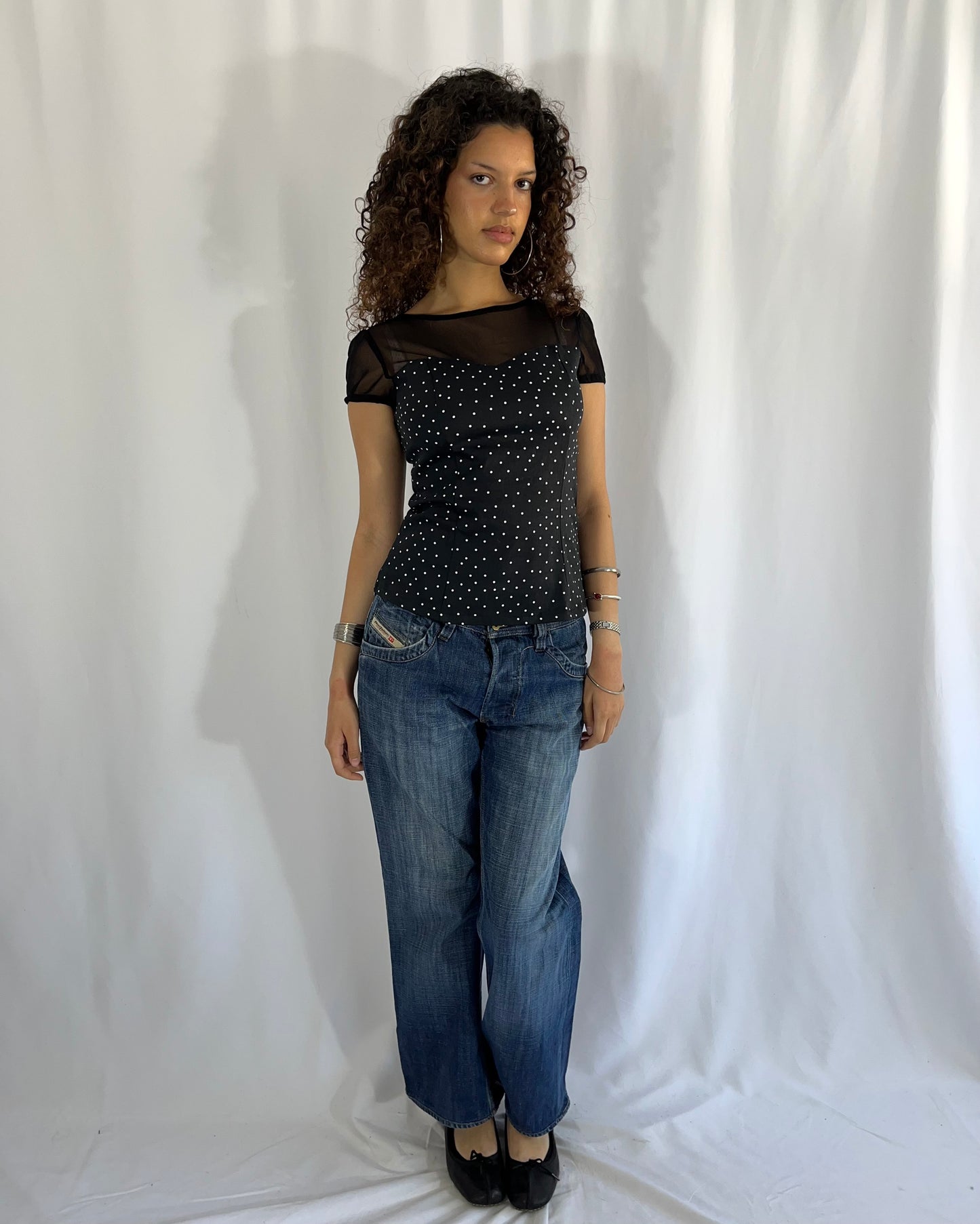 polka dot top, S