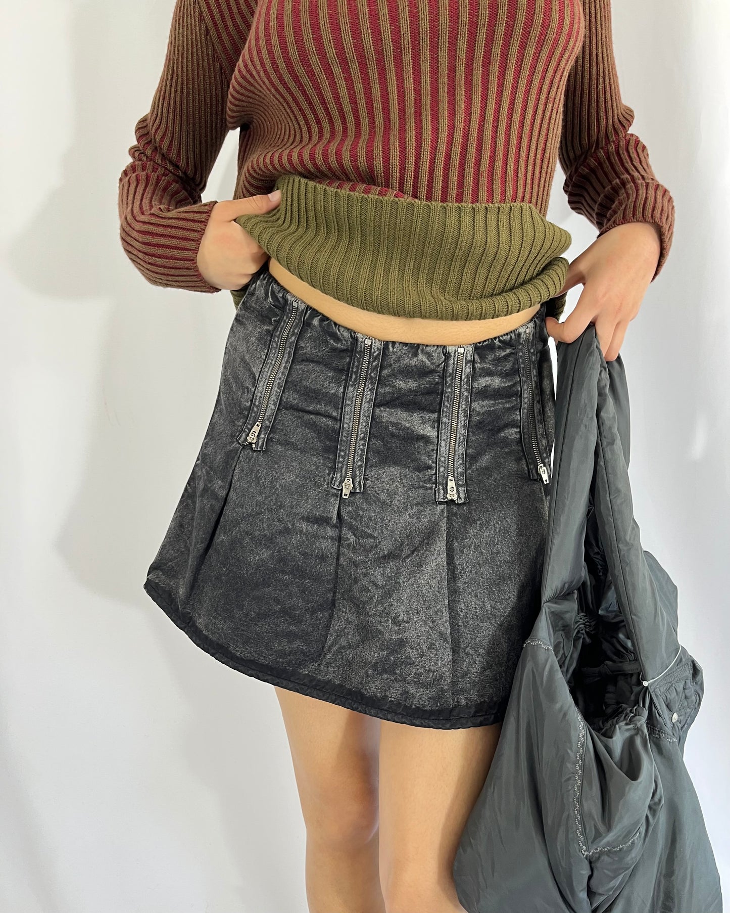 zip mini skirt, S/M