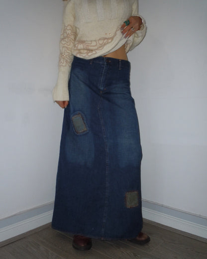 denim maxi skirt, S