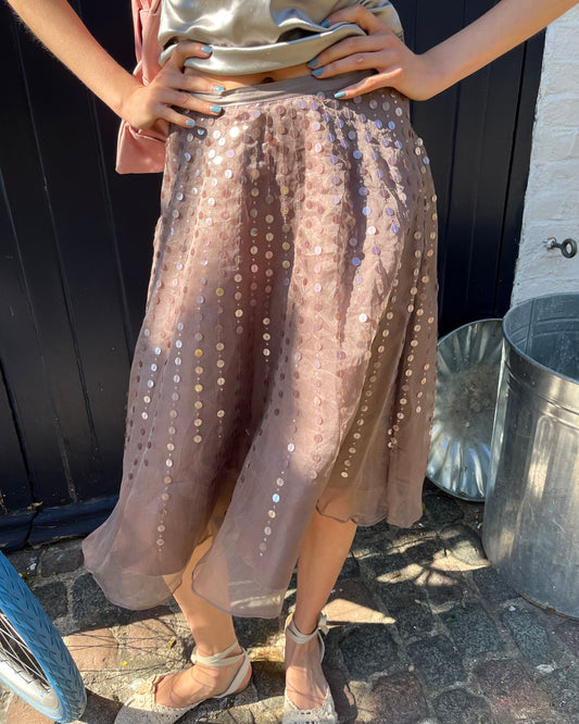 sequin silk skirt, S