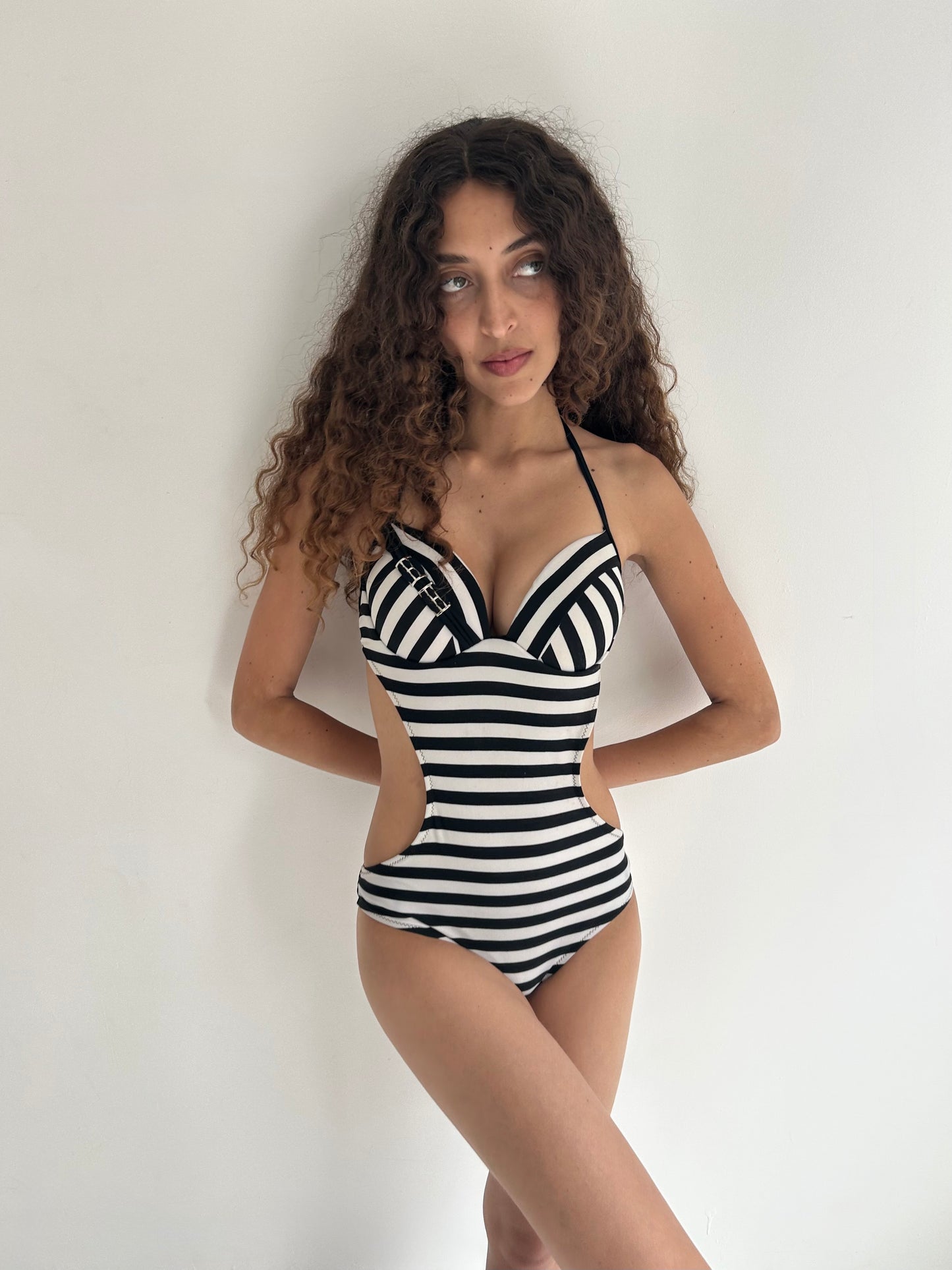striped one-piece