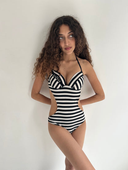 striped one-piece