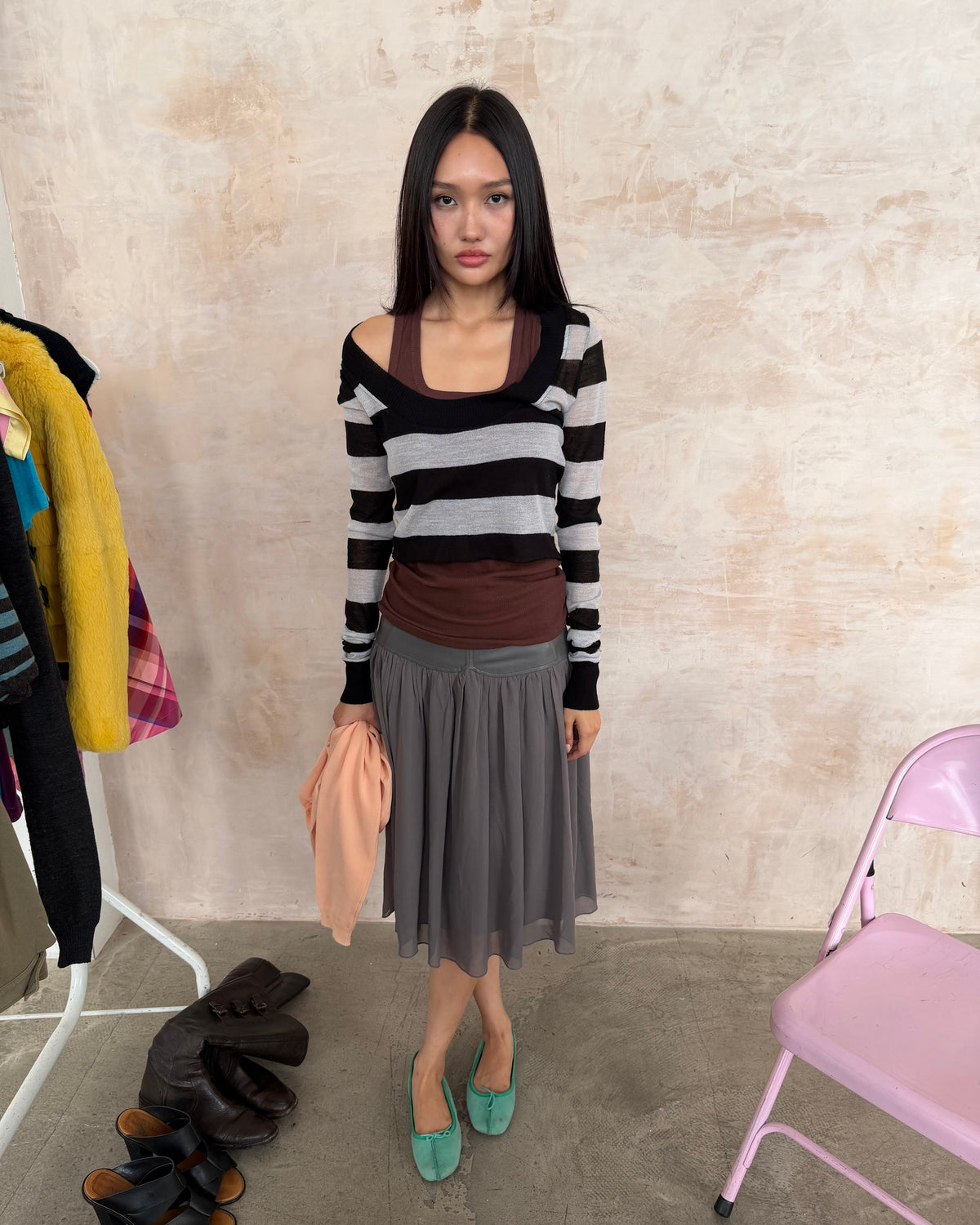 silk & leather skirt