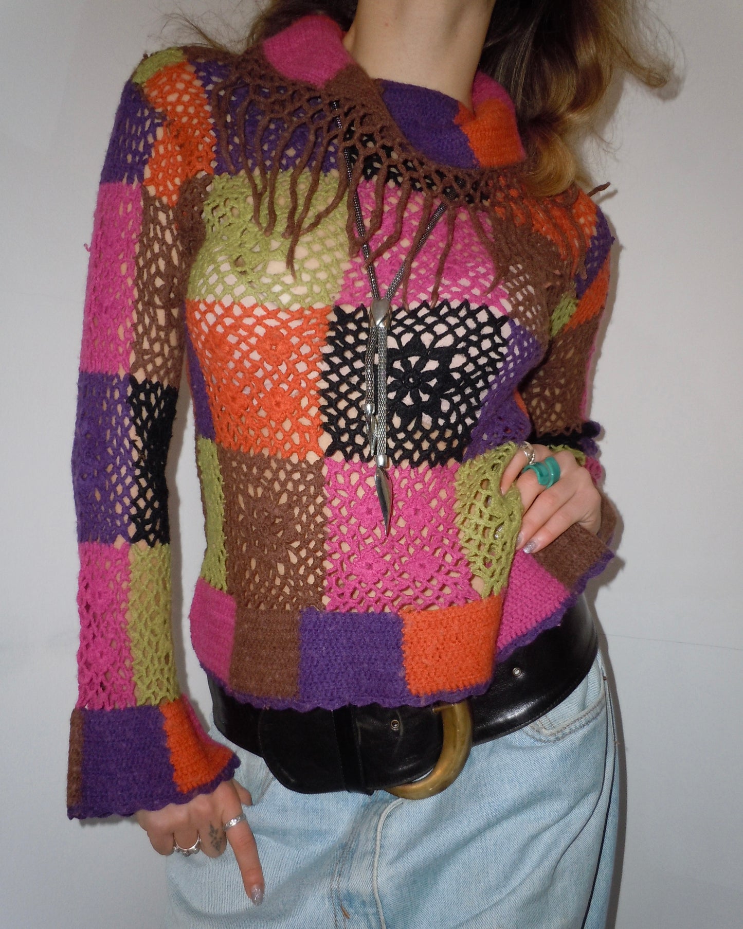 crochet turtleneck, S/M