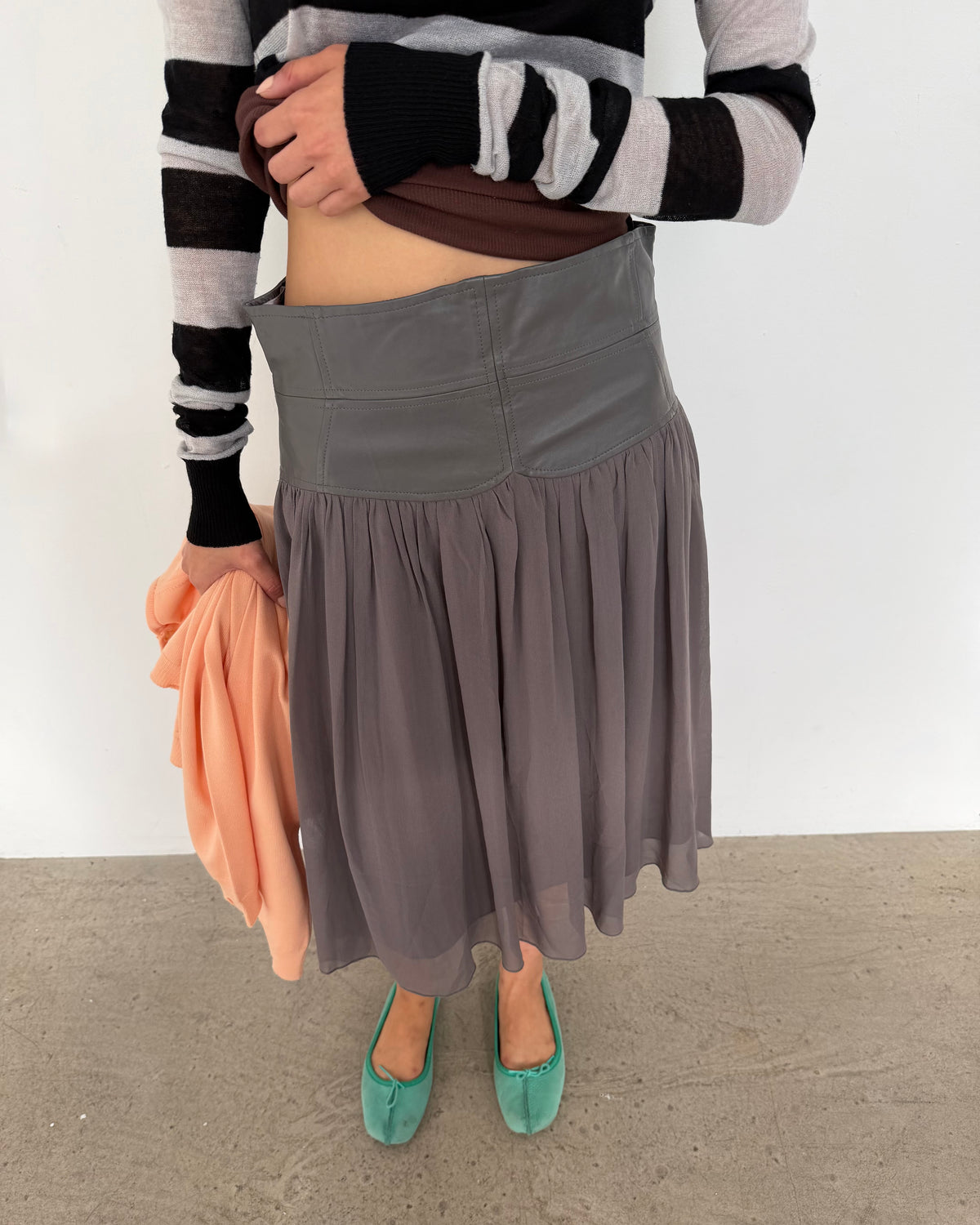 silk & leather skirt