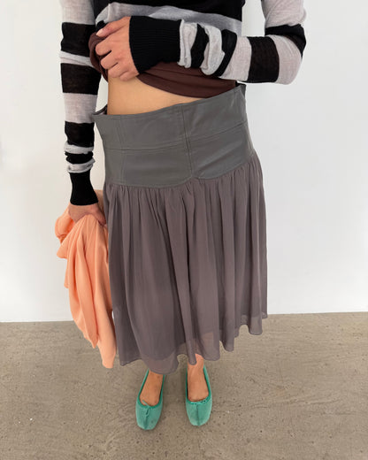 silk & leather skirt