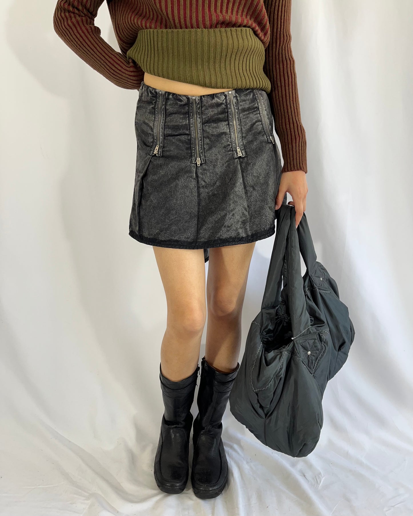 zip mini skirt, S/M