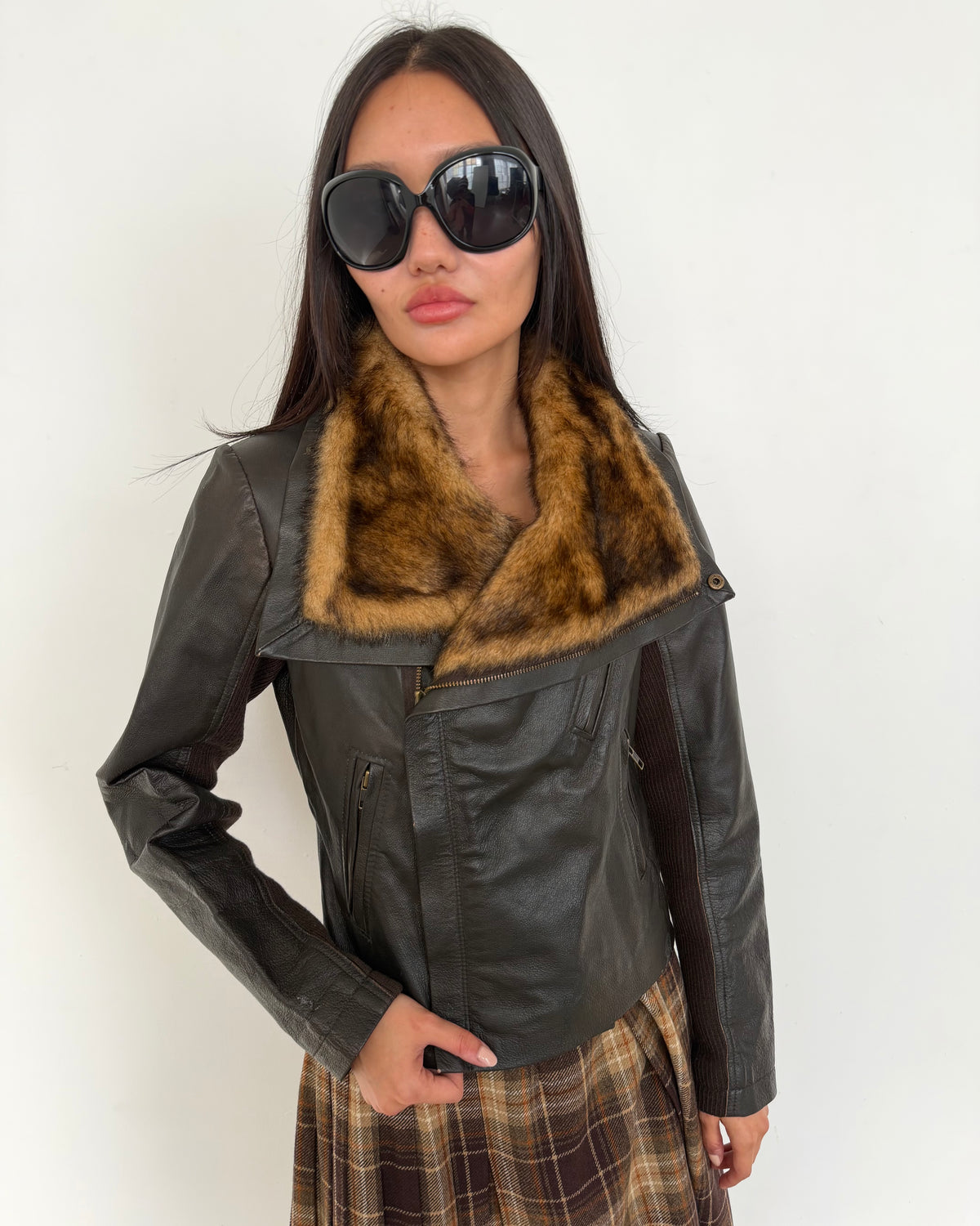 leather funnel jacket