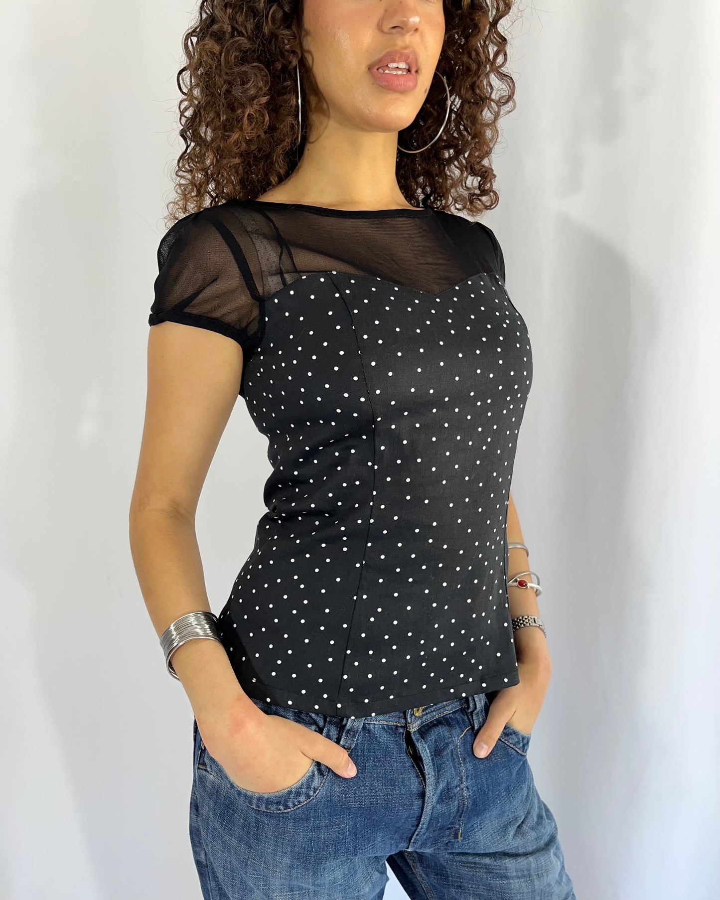 polka dot top, S