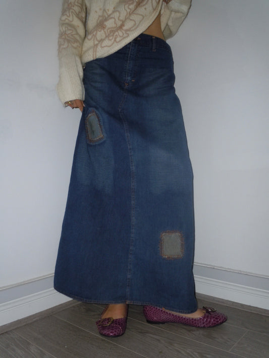 denim maxi skirt, S