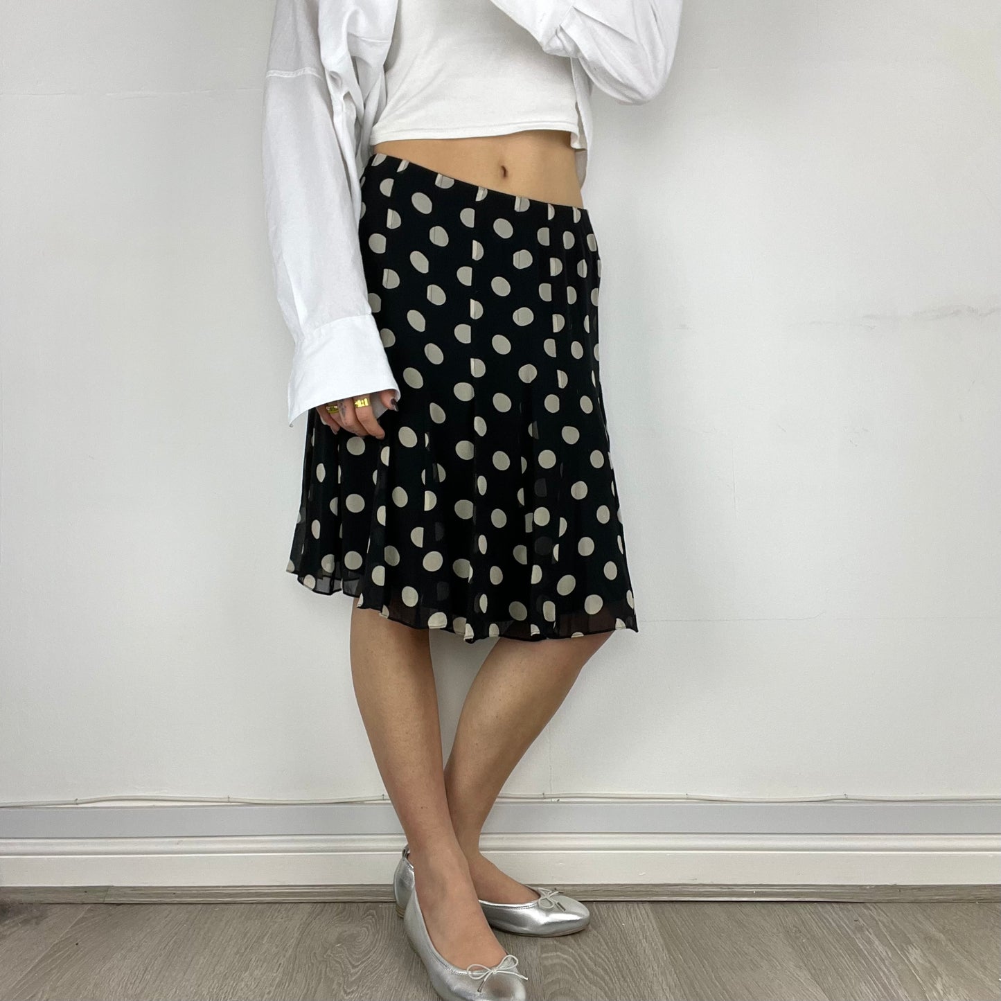 silk polka dot skirt, S