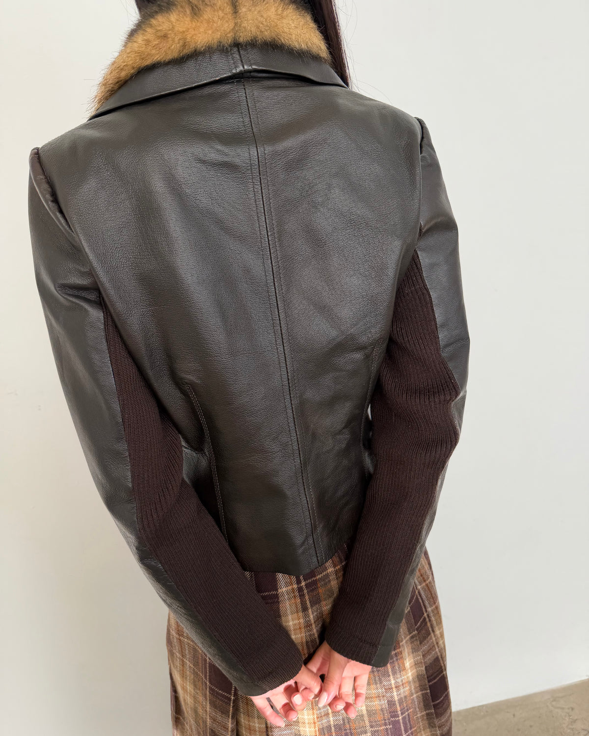 leather funnel jacket