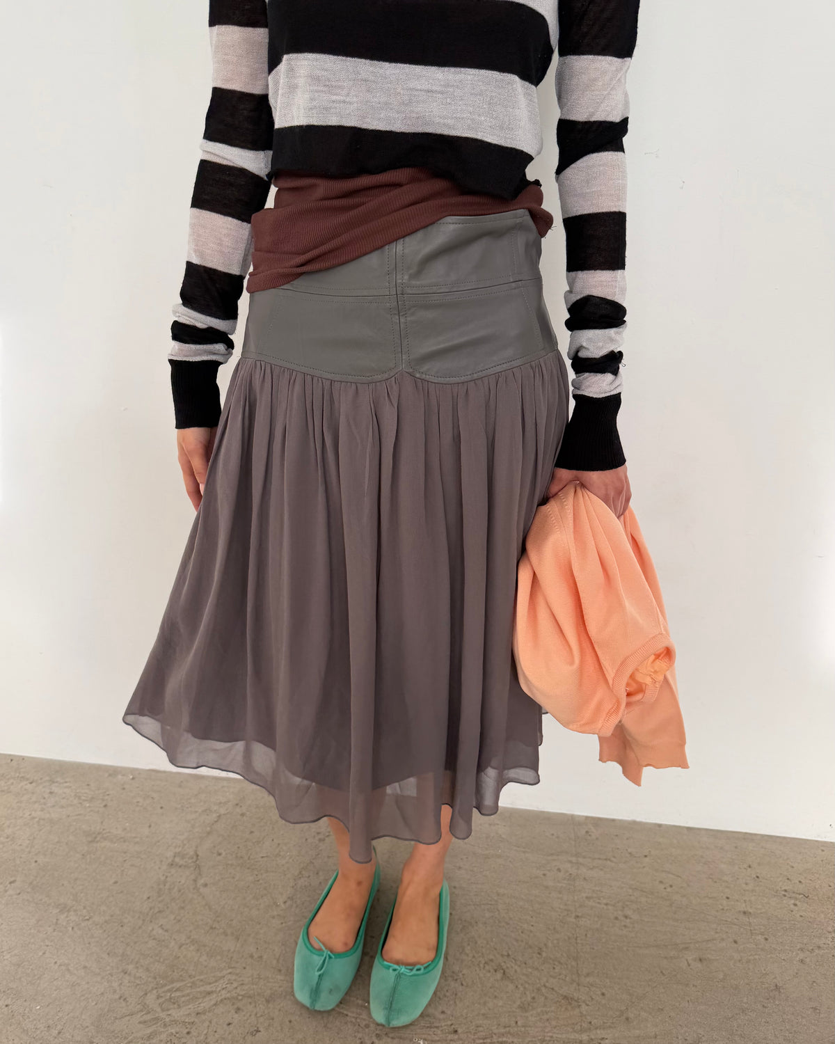 silk & leather skirt