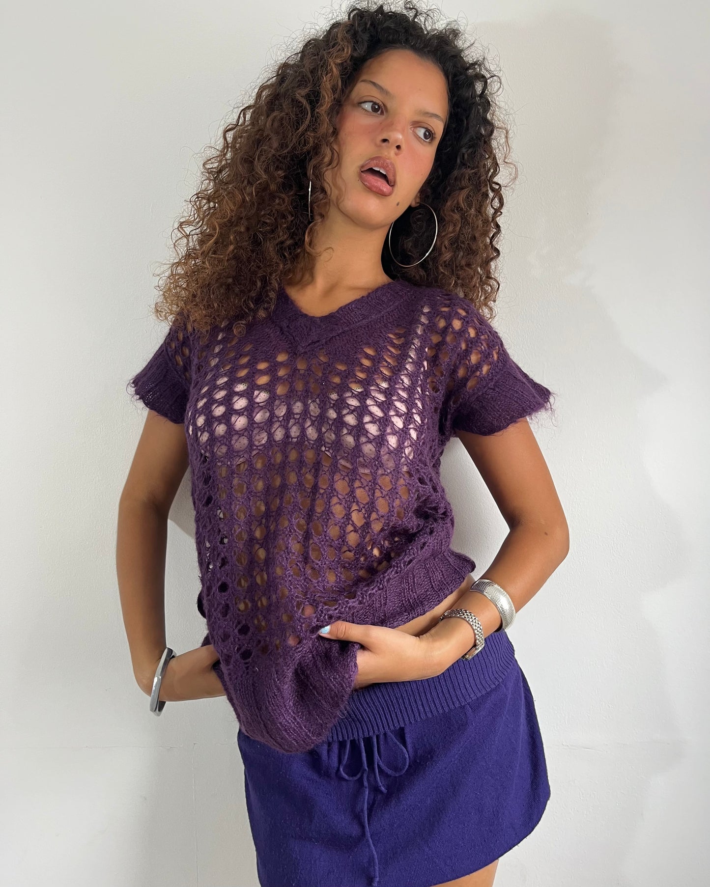 knit mini skirt, S